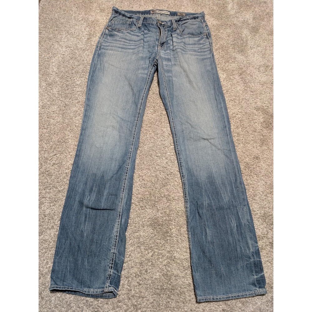 BKE Derek Straight Jeans Mens 33x32 Blue Medium Wash Contrast Stitch Denim Pants